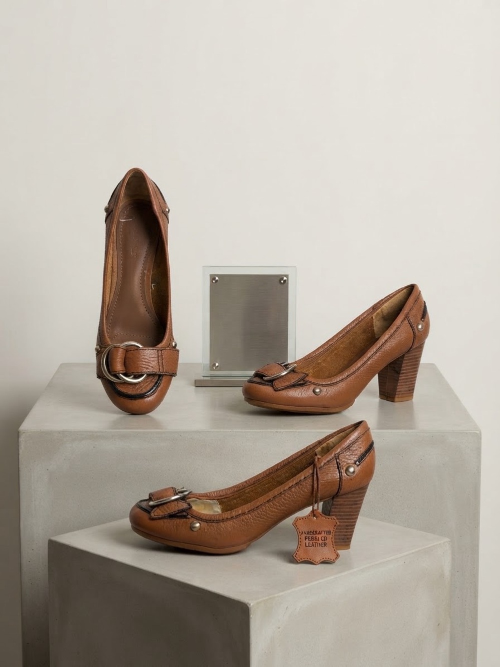 Nine West Leather Brown Platform Pumps with Buckle Detail – 2.5” Heels
